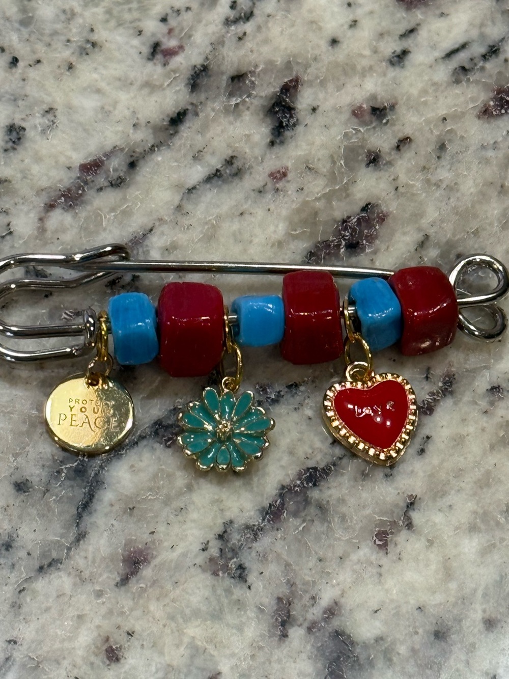 Protect your Peace Limited Edition Handcrafted Red Turquoise Charm Safety Pin